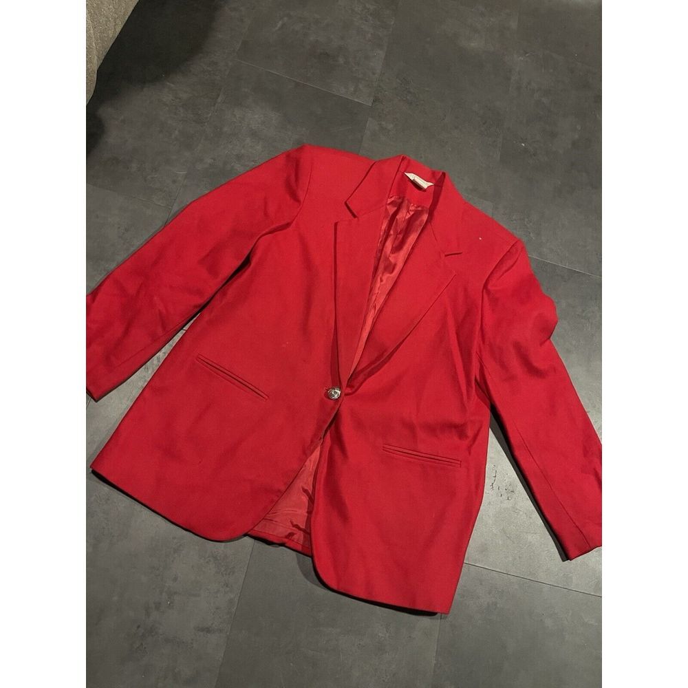Sellecca red blazer 14 wool blend‎ vintage professional holidays tartan